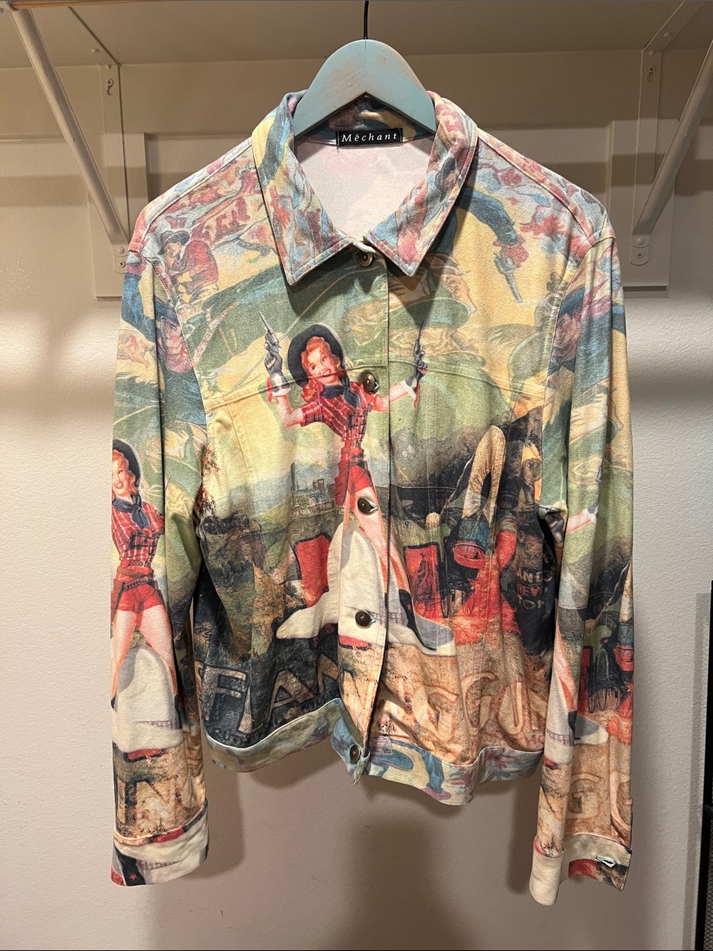 Méchant Graphic Print Button-Up Jacket in Muted Multi